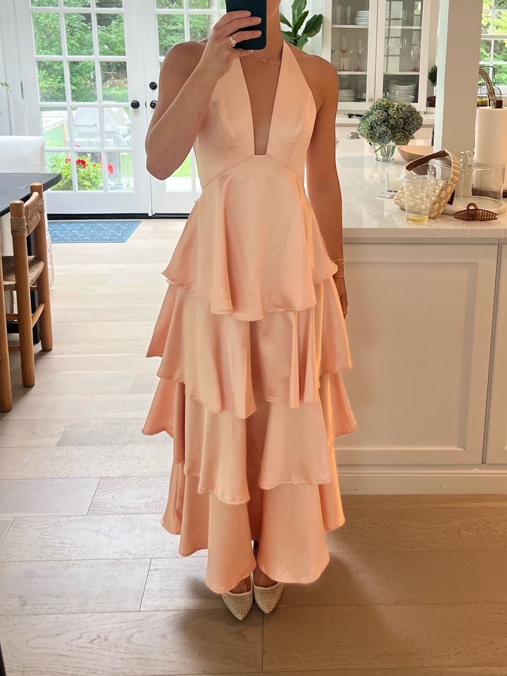 NWT Selfie Leslie indikah peach tiered halter maxi dress